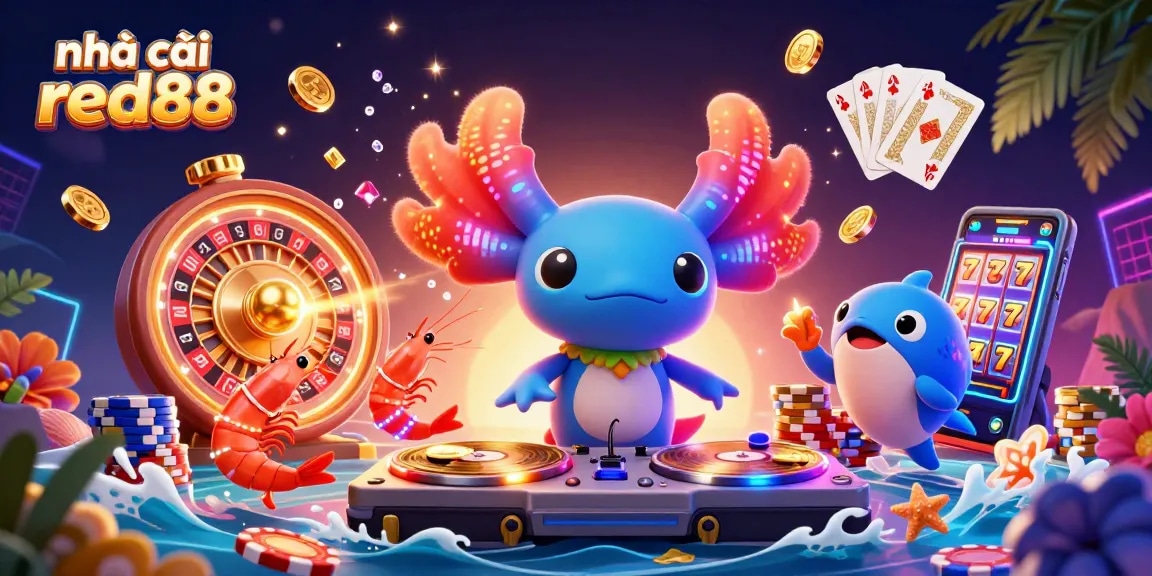 Experience the vibrant world of nhà cái red88 with an exciting underwater casino adventure illustration featuring dynamic characters.