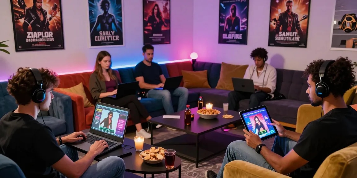 Group of adults playing adult games in a stylish lounge, showcasing immersive gaming experiences.
