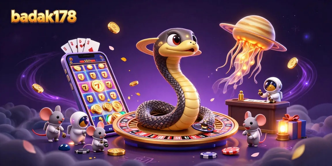 Bet with badak178 as astronaut mice compete on Saturn's roulette wheel in a vibrant cosmic casino