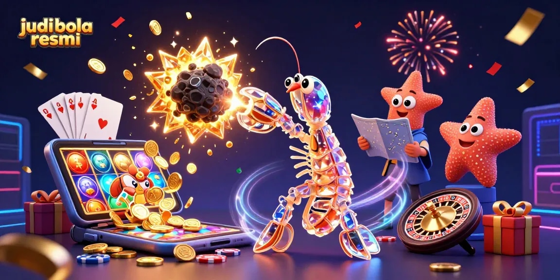 Engage in judi bola resmi with a vibrant 3D illustration showcasing dynamic gaming elements and excitement.
