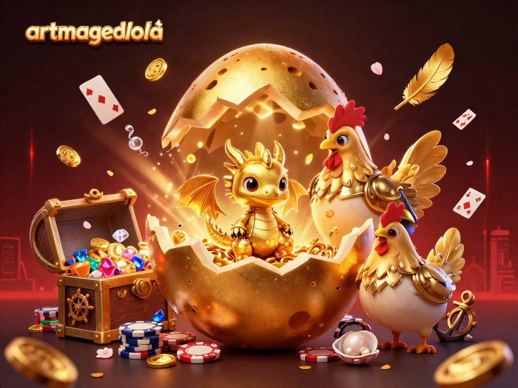 Experience thrilling wins at artmageddonla with a golden dragon and poker chips in a vibrant casino scene.