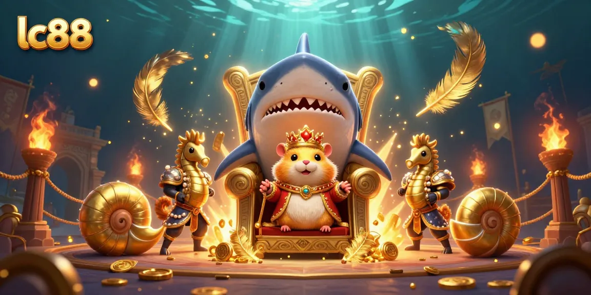Engage with lc88's online gambling world featuring a golden hamster king and dynamic casino elements.