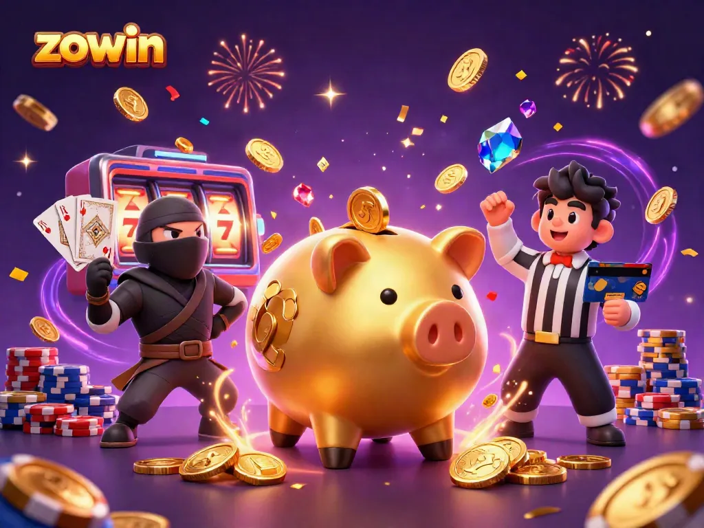 Engage with the colorful casino atmosphere featuring the lively zowin characters celebrating big wins and jackpots.