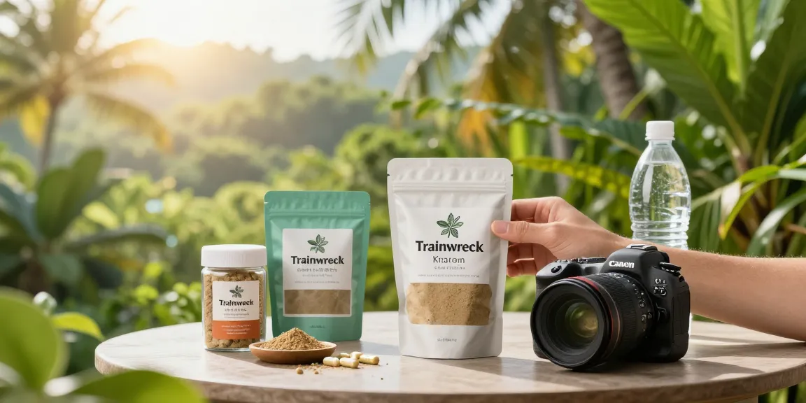 HappyGoLeafy user enjoying Trainwreck Kratom powder in a natural setting.