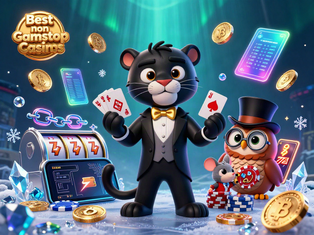 Engage with the Best non Gamstop Casinos by witnessing a stylish panther dealer at a vibrant casino scene.