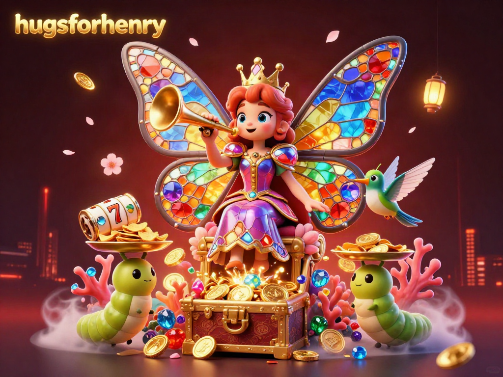Experience the magic of hugsforhenry in this lively casino scene filled with vibrant slots and colorful characters.