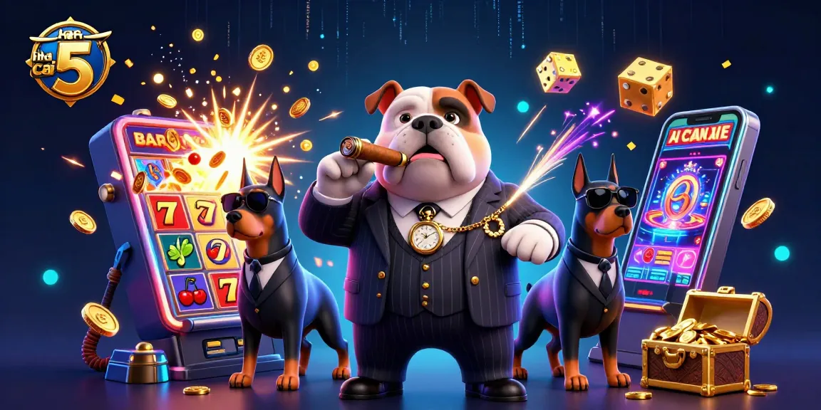 Engage with keo nha cai 5 in a vibrant casino scene featuring a bulldog boss and dynamic gambling elements.