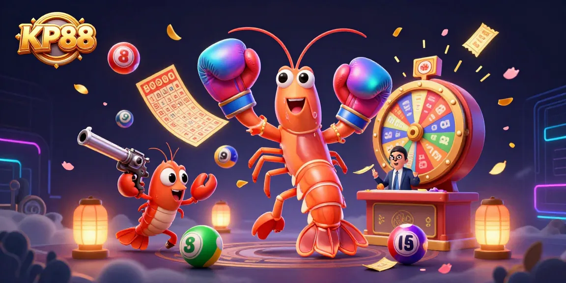 Experience KP88's vibrant gambling scene with interactive lottery elements and dynamic characters.