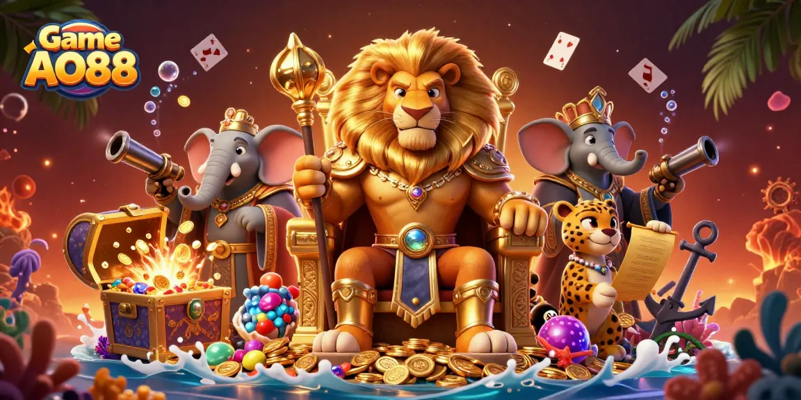 Engage with Game AO88 as the lion king rules over a vibrant casino landscape filled with treasures and excitement.