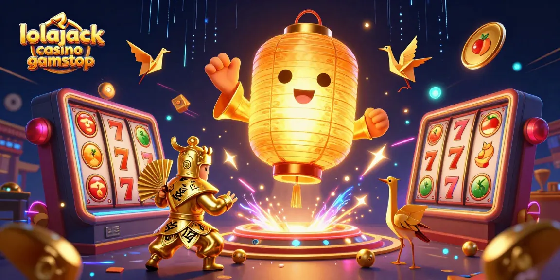 Experience the excitement of lolajack casino gamstop with golden lanterns, slot reels, and dynamic game elements.